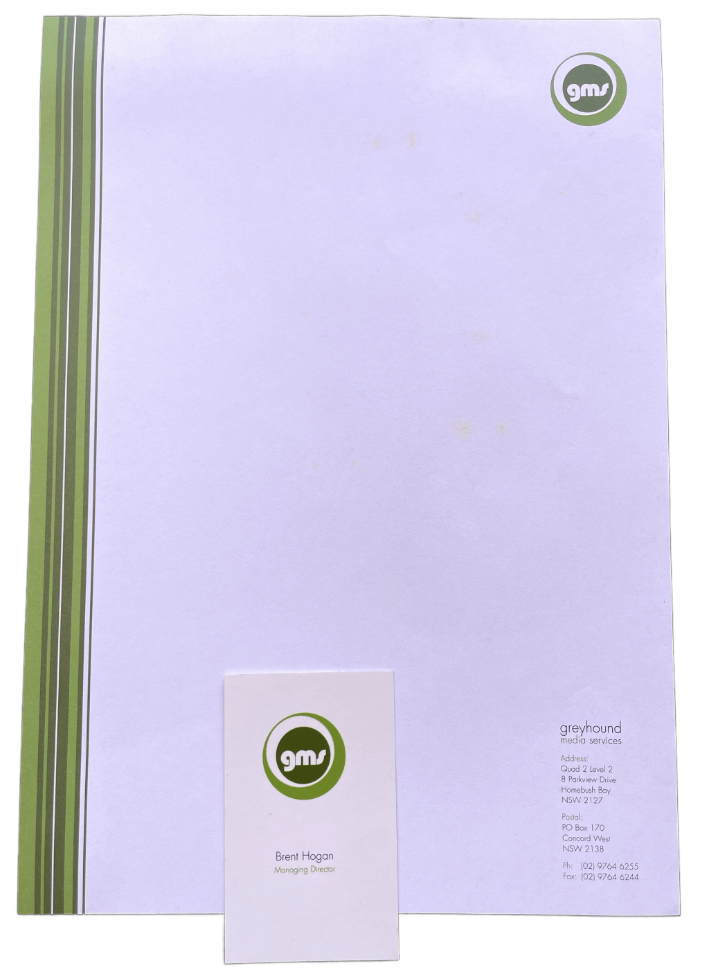 Greyhound Media Services Letterhead and Business Card